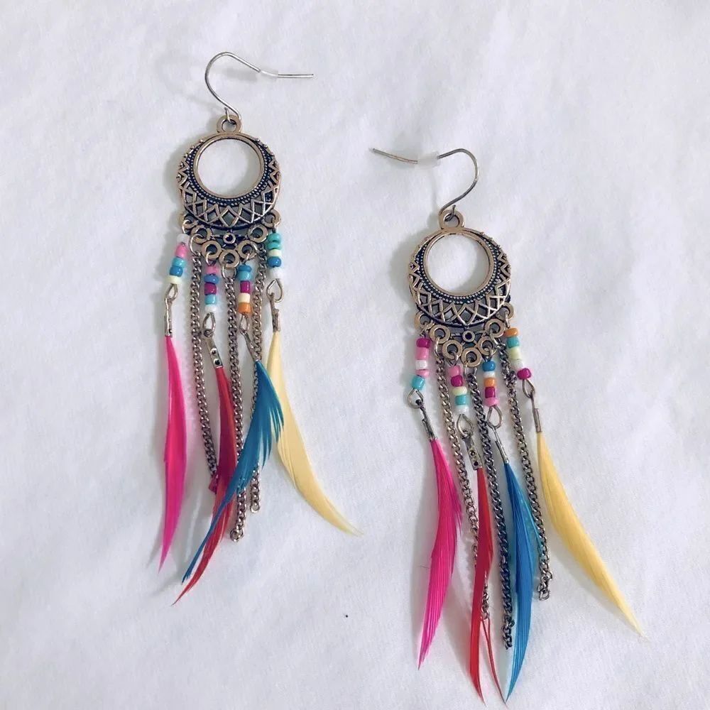 NWT Boho Feather Rainbow Earrings